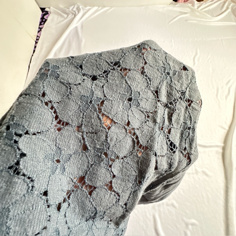 LOFT Blue Floral Lace Button-Up Sweater - Picture 11 of 12